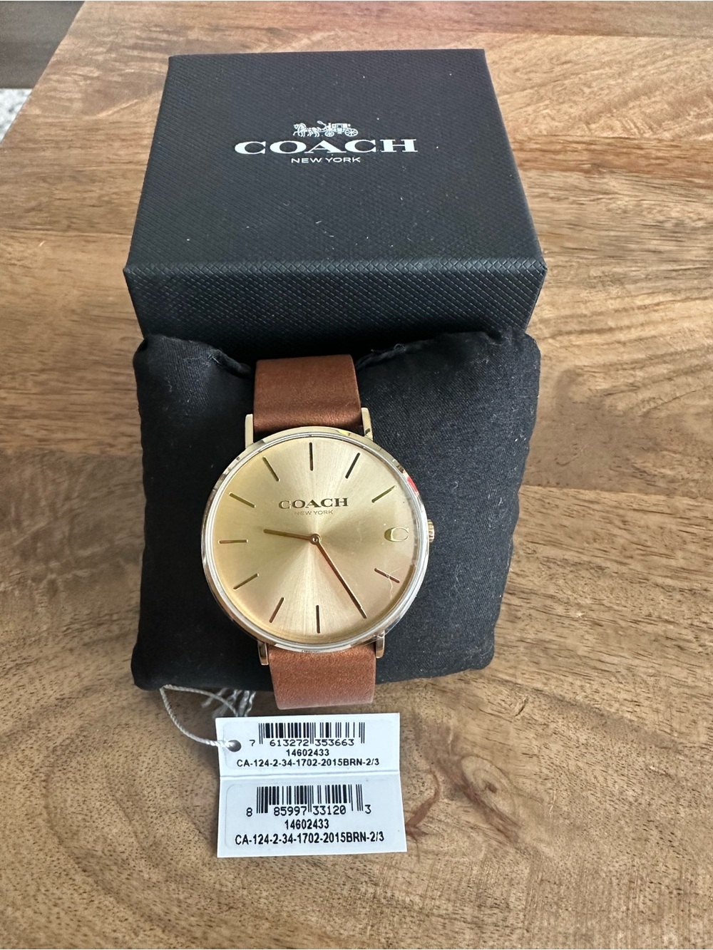 Coach Charles Gold Dial Brown Leather Strap Watch